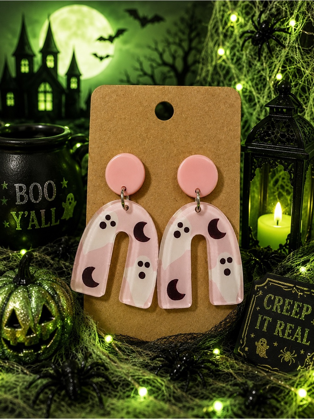 Ghostly Moon Earrings - Picture 1 of 3